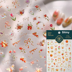 Vivid Honey Bee Ribbon Bowknot Pot Daisy Wreath Flower Shining Tulip Honeycomb Jar Self Adhesive Nail Art Sticker Manicure Decal (ONLINE ORDER ONLY)