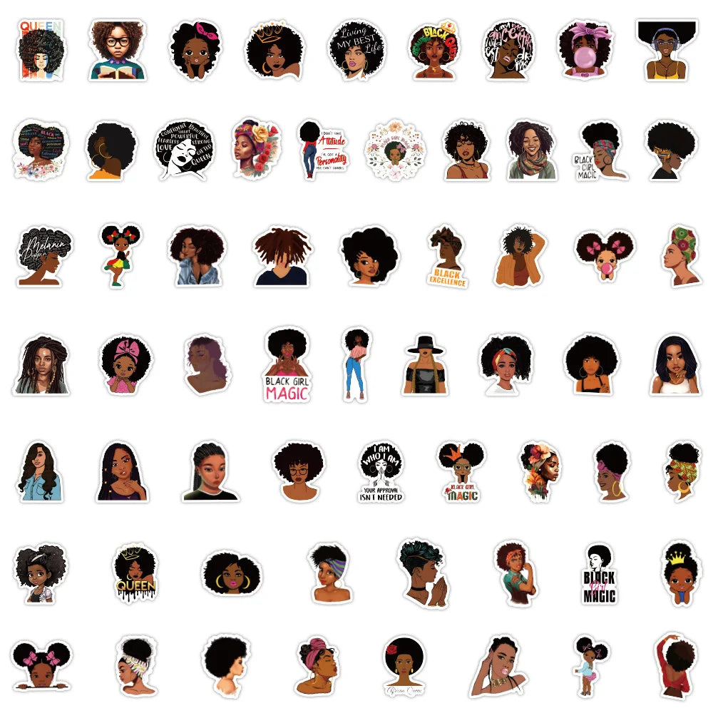 10/60Pcs Fashion Inspirational Black Girl Hot Melanin Poppin Sticker For DIY Luggage Laptop Skateboard Phone Decal Stickers (ONLINE ORDER ONLY)