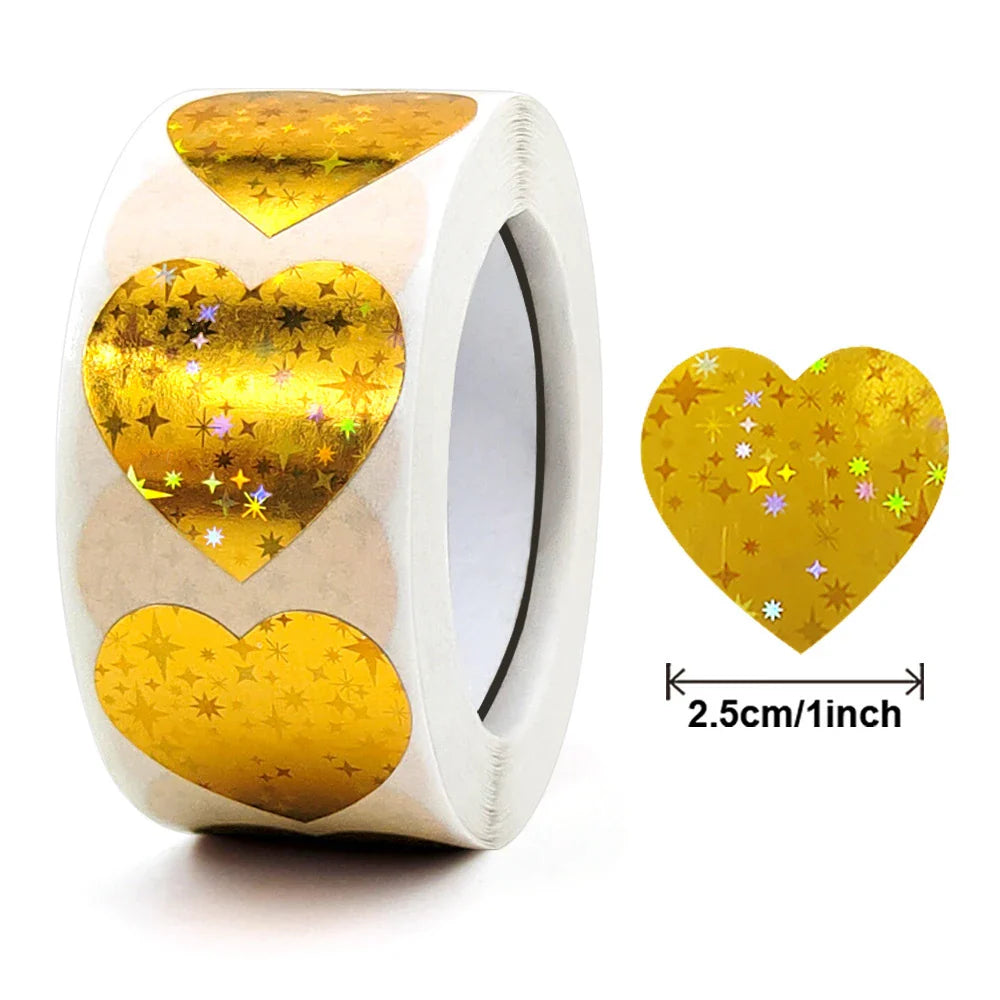 500pcs/roll Gold Holographic Glitter Sealing Label Round Laser Sticker Party Handmade Envelope Business Label Stationary Sticker (ONLINE ORDER ONLY)