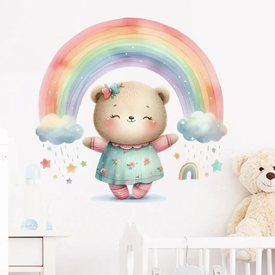 Cute Bear Rainbow Cloud Wall Stickers Removable Nursery Decor Decals (Online Order Only)