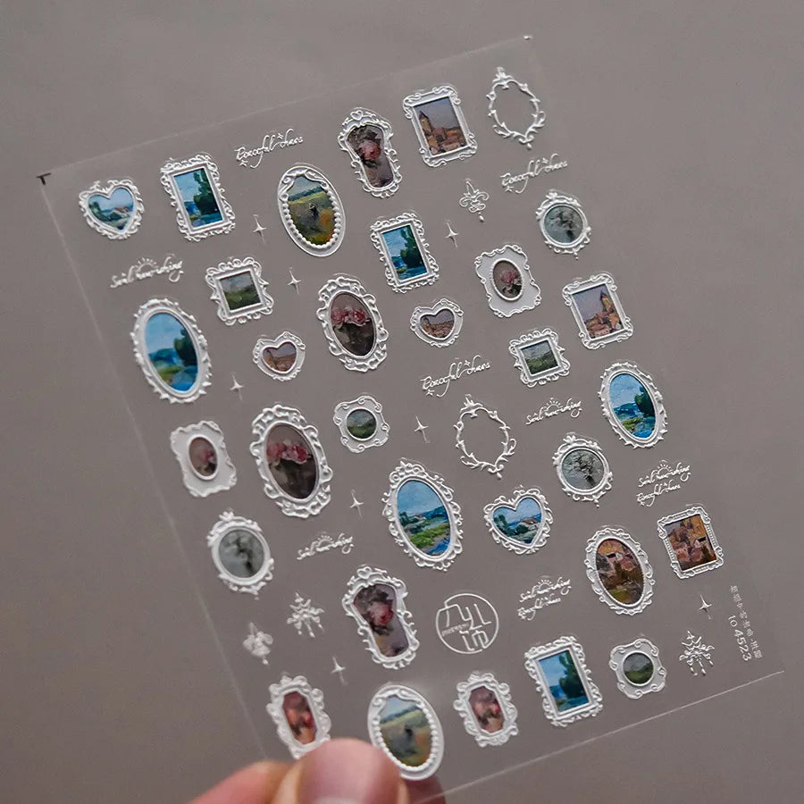 Retro Rose Gold Silver Totem Picture Photo Frame Flower 5D Self Adhesive Nail Art Stickers 5D Shiny Rhinestone Manicure Decals (ONLINE ORDER ONLY)