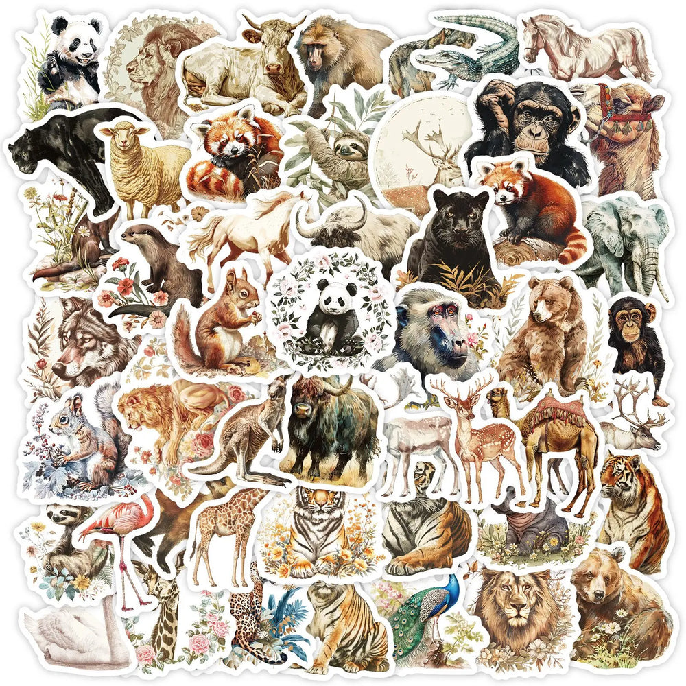 10/50pcs Cute Cartoon Africa Wild Animals Stickers Aesthetic Kawaii Vintage Decals DIY Skateboard Laptop Fridge Car Sticker Toy (Online Order Only)