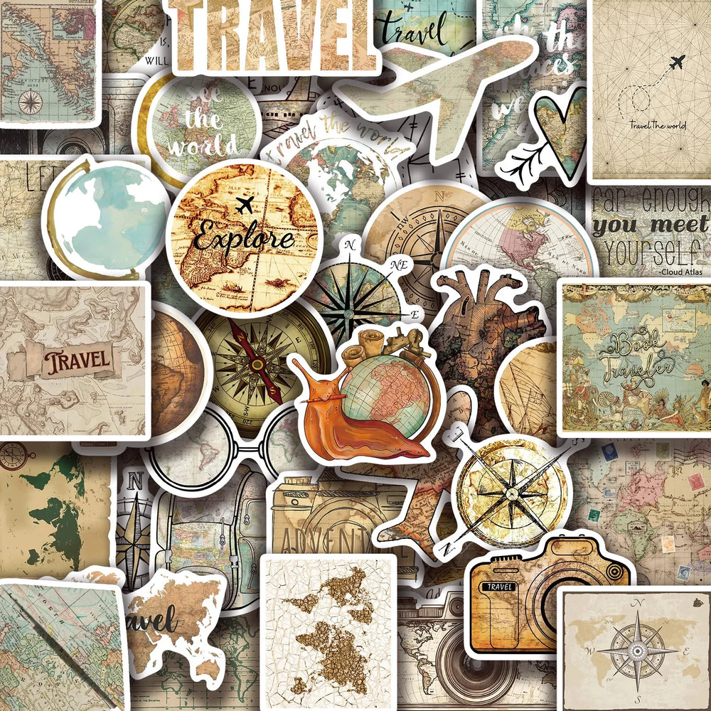 50PCS Travel The Map Stickers Cartoon Graffiti Decoration Skateboard Laptop Notebook Luggage Waterproof Decal Toy (ONLINE ORDER ONLY)
