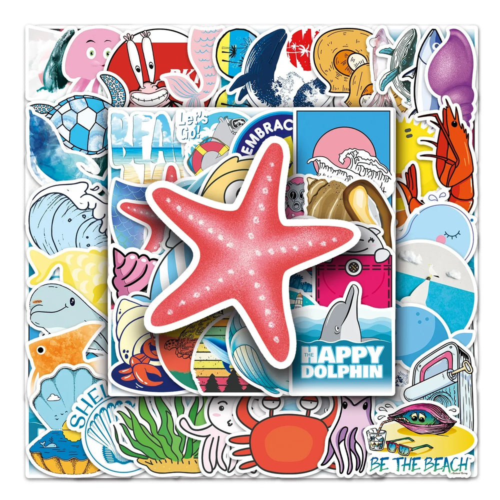 50Pcs Ocean Cartoon Waterproof Vinyl Stickers for Skateboard Snowboard (Online Order Only)