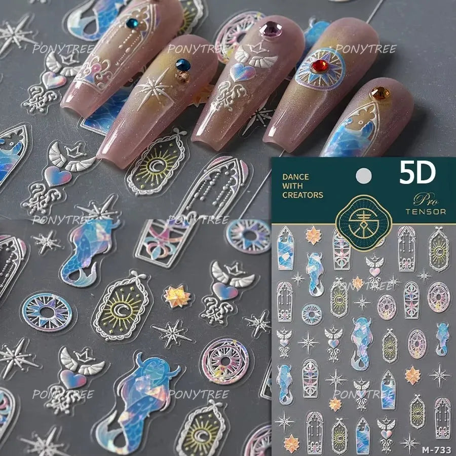 Retro Glass Geometry Glaze Rectangle Round Rose Camellia Adhesive Nail Art Stickers Frame Gemstone Charm Noble Manicure Decals (ONLINE ORDER ONLY)