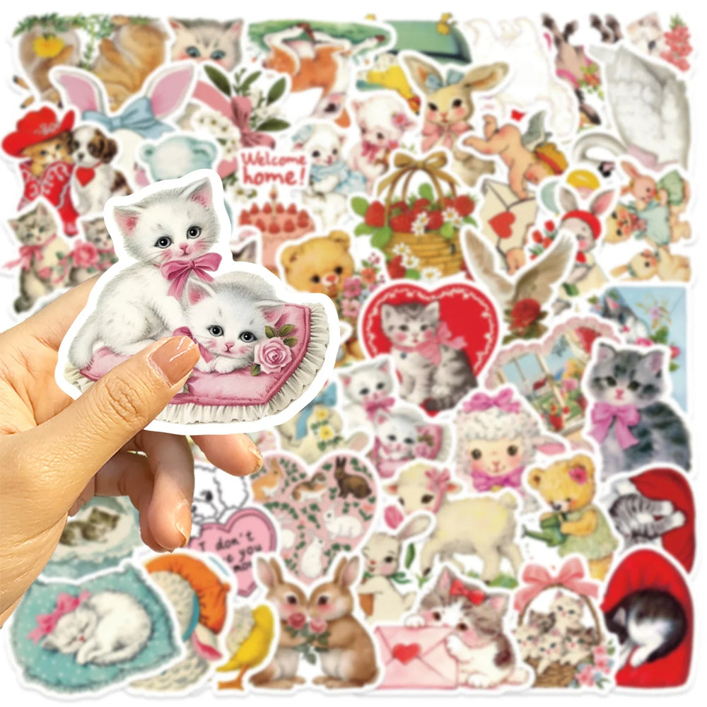 50Pcs Vintage Animals Clipart Animal Cartoon Stickers DIY Scrapbooking Guitar Snowboard Motorcycle Luggage Toy Sticker (ONLINE ORDER ONLY)