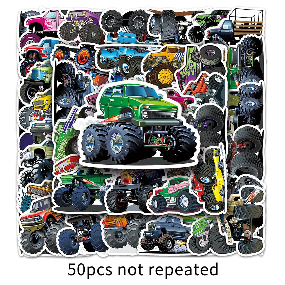 10/30/50PCS Monster Truck Stickers PVC Cool Graffiti Decals Kids Toy Cool Car Decals DIY Notebook Laptop Skateboard Luggage Bike (Online Order Only)