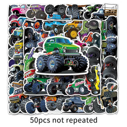 10/30/50PCS Monster Truck Stickers PVC Cool Graffiti Decals Kids Toy Cool Car Decals DIY Notebook Laptop Skateboard Luggage Bike (Online Order Only)