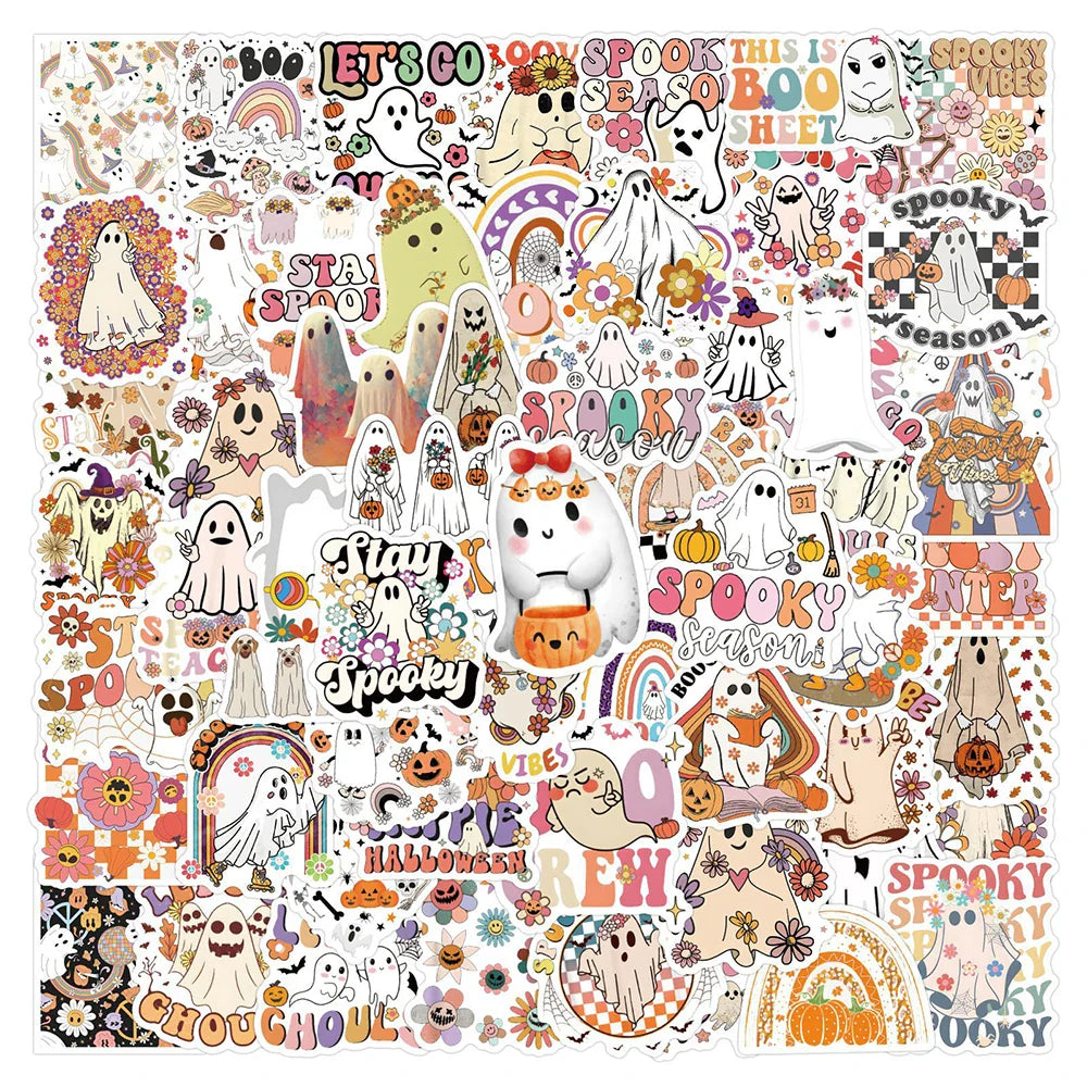 10/30/50/100PCS Halloween Cartoon Ghost Stickers Graffiti Toys DIY Notebook Phone Bike Motorcycle Notebook Car Decals Decoration (ONLINE ORDER ONLY)
