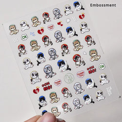 White Halo Dyeing Cat Face Cup Black Orange Toy Umbrella Love Heart Kitty Cake Embossed Relief Nail Art Stickers Manicure Decals (ONLINE ORDER ONLY)