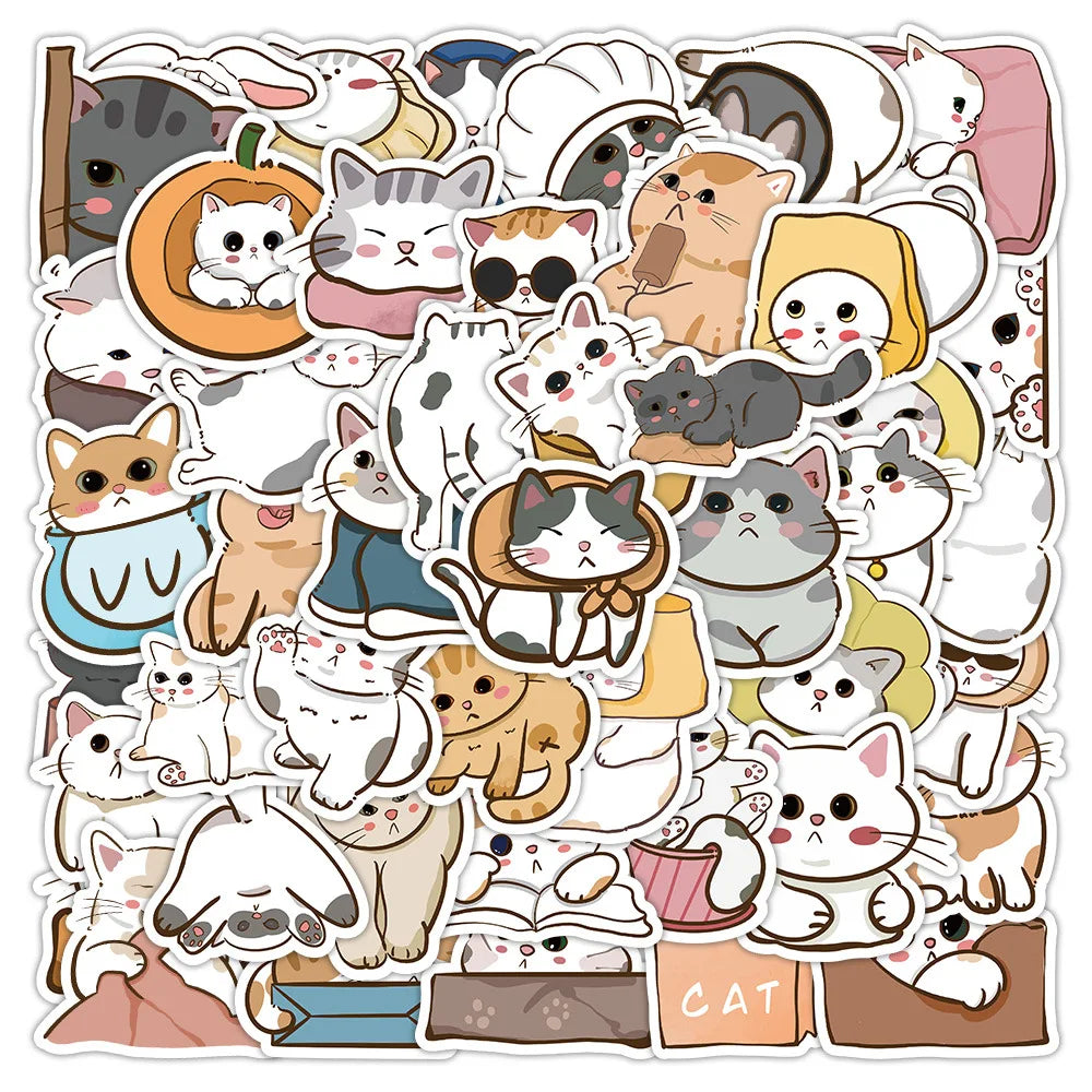 10/30/60PCS Cute Cartoon Cat Stickers Animal Decals DIY Diary Notebook Laptop Car Suitcase Phone Decoration PVC Waterproof Toys (Online Order Only)