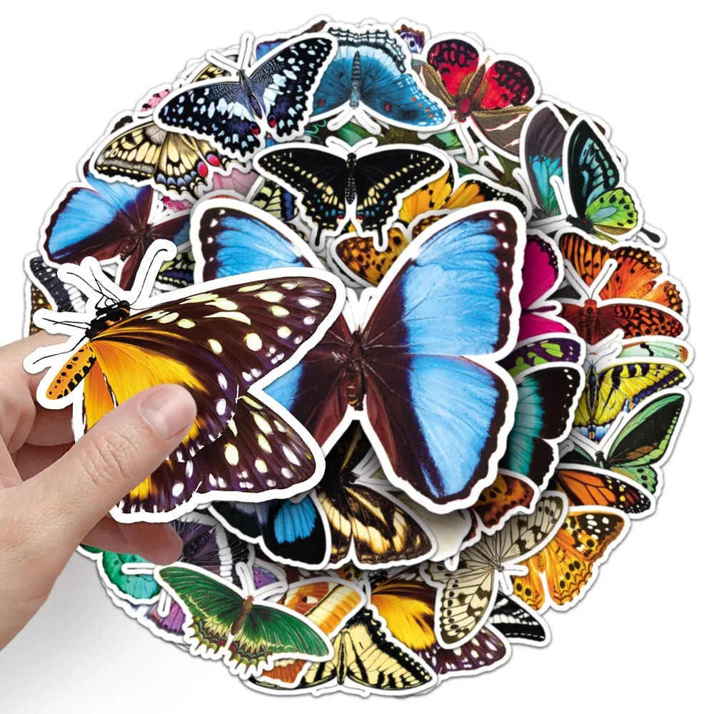 10/50Pcs Natural Creature Colorful Butterfly Stickers for Kids Toy Insect Stickers Suitcase Refrigerator Luggage Phone Case (ONLINE ORDER ONLY)