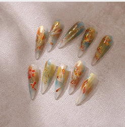 Charming Red Rose Phoenix Flower Wing Leaves Flower Feather Pearl Relief Embossed 5D Adhesive Nail Art Stickers Manicure Decals (ONLINE ORDER ONLY)