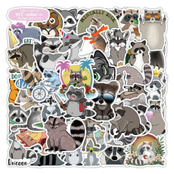 50/100Pcs Novelty Cute Kawaii Cartoon Animals Raccoon Stickers PVC Waterproof Stickers Decals For Kids Boys Girls Toys Gifts (ONLINE ORDER ONLY)