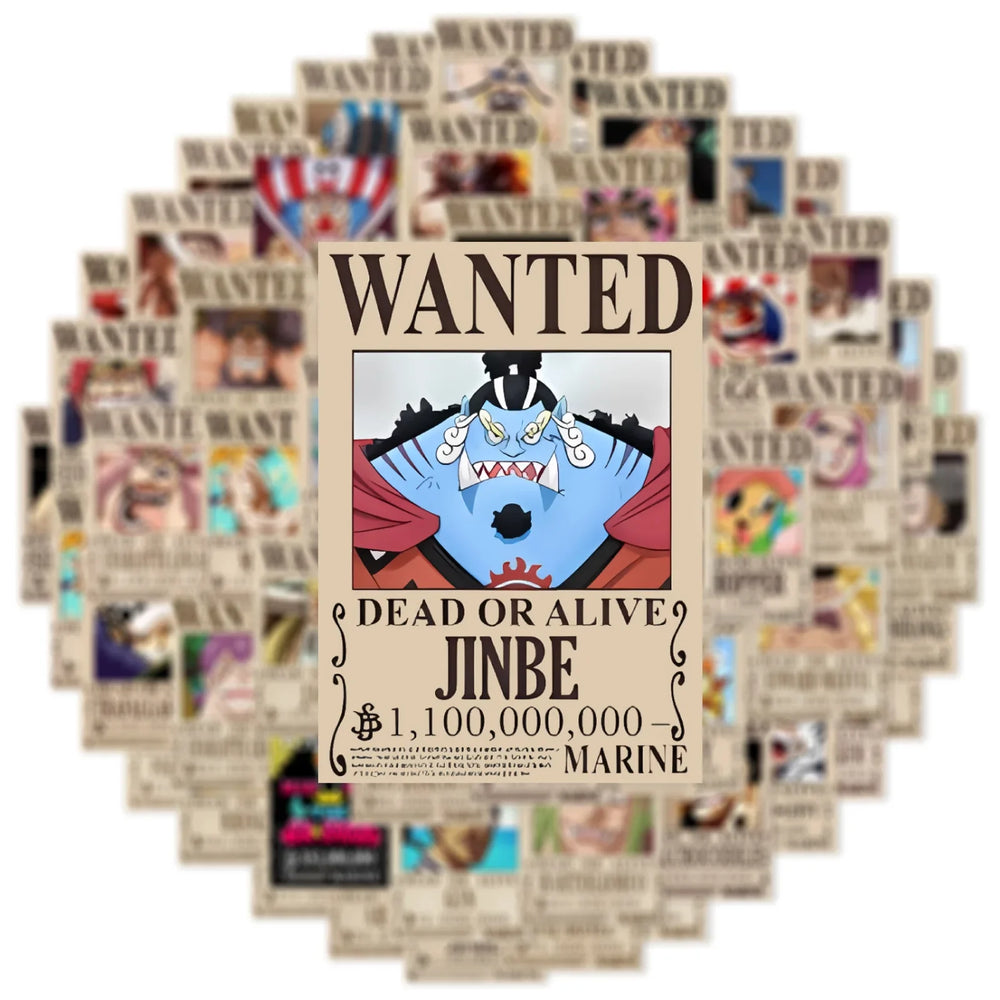 One Piece Wanted Posters Stickers: 50pcs Cool Anime Decals (ONLINE ORDER ONLY)