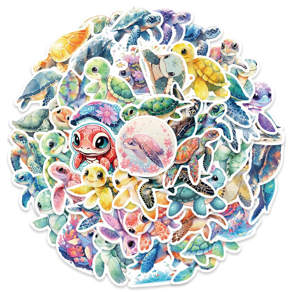 50pcs Cute Cartoon Sea Turtle Animal Stickers Pack Waterproof Graffiti For Laptop Water Bottle Guitar Luggage Vinyl Decals (ONLINE ORDER ONLY)