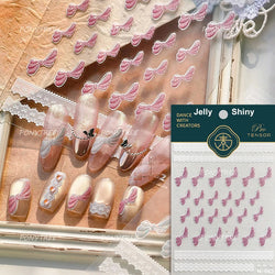 Pink White Bowknot Jelly Knot Lace Delicate Decorative Border Shiny 5D Self Adhesive Nail Art Stickers Manicure Decals Wholesale (Online Order Only)