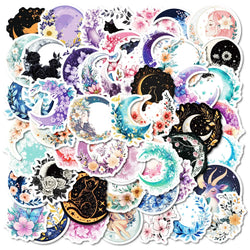 10/50pcs Cute Cartoon Moon Flower Cat Art Stickers Aesthetic for Kids Luggage Decals Scrapbook Stationery Laptop Fridge Sticker (Online Order Only)