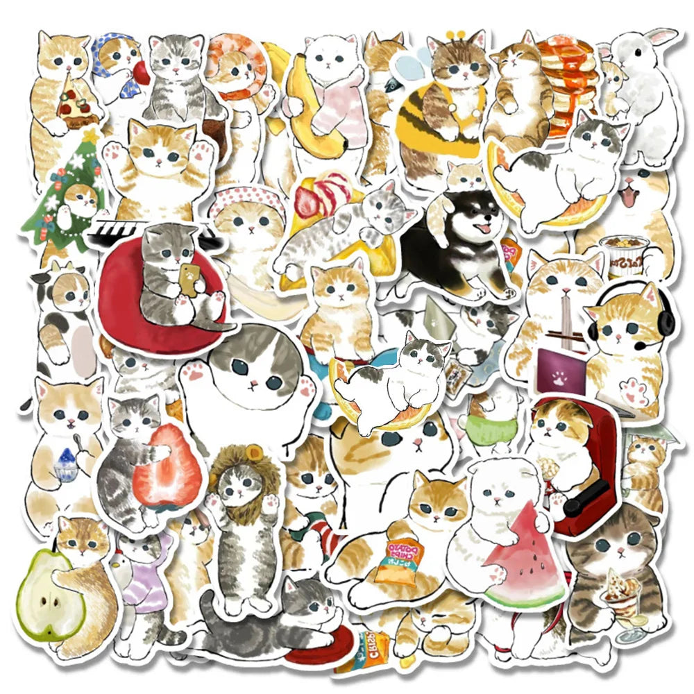 10/30/50PCS Kawaii Cartoon Cat Stickers Funny Cute Decals Decoration For Kids DIY Toys Phone Stationary Guitar Suitcase Sticker (ONLINE ORDER ONLY)