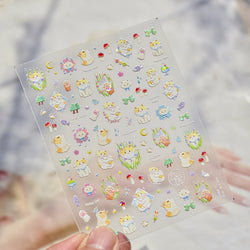 Picnic Cat Kitten Bowknot Flower Fish Butterfly Tree Mushroom Star Moon Cat's Paw Adhesive Nail Art Sticker Cute Manicure Decals (Online Order Only)