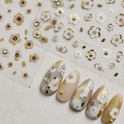 Retro Flowers Petal Pearl Rhinestones Halo Dyeing Chic Daisy Vintage Gold Foil  Floral Designs Nail Art Stickers Manicure Decals (ONLINE ORDER ONLY)