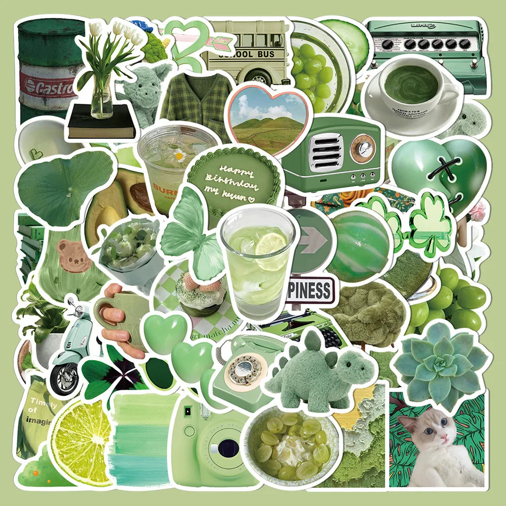 60pcs Green Graffiti Stickers for Helmet, Wall, Desktop Decoration Wholesale (ONLINE ORDER ONLY)
