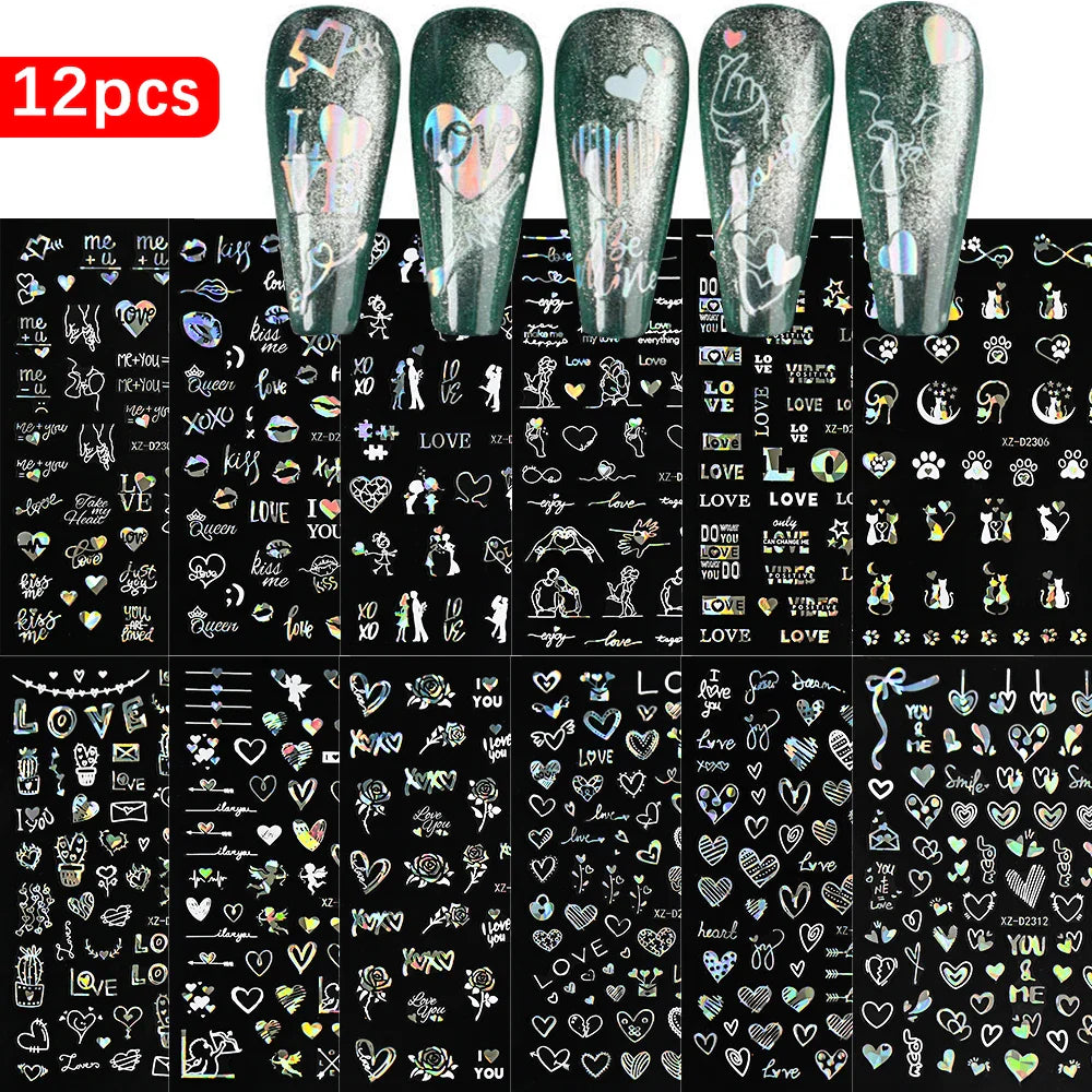 12PCS French Tassel Crescent Moon Arc Self Adhesive Nail Art Sticker 3D French Kiss Crescent Nail Stickers Lines Manicure Decals (ONLINE ORDER ONLY)