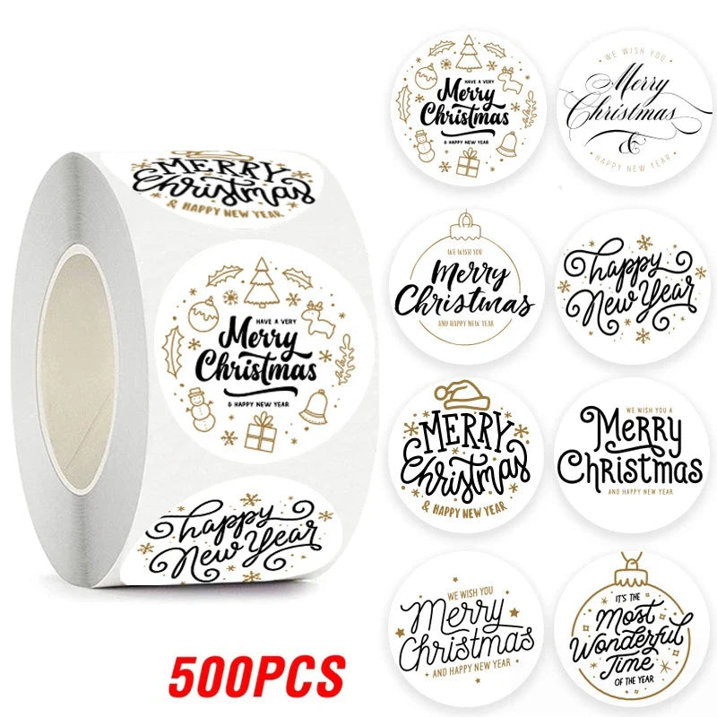 100-500pcs Merry Christmas Sticker Holiday Party New Year Decoration Gift Box Seal Sticker Baking Label Packaging Sticker (ONLINE ORDER ONLY)