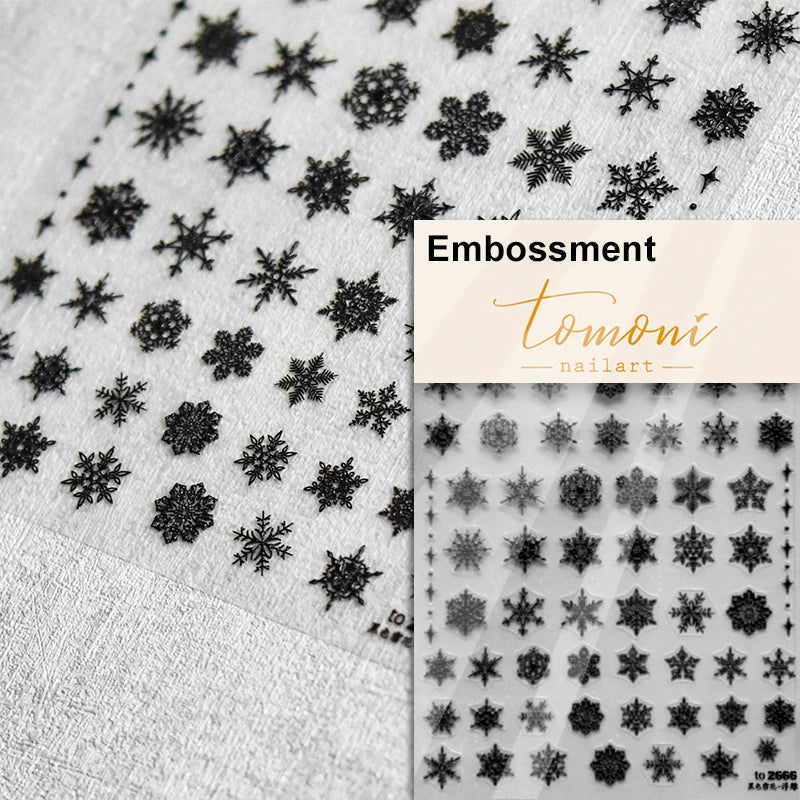 Hot Stamping Romantic White Gold Snowflakes Hexagon Winter 3D Self Adhesive Nail Art Stickers Shiny Rhinestone Manicure Decals (Online Order Only)