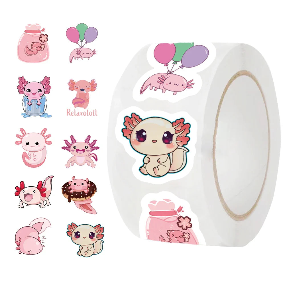 500pcs Cute Cartoon Axolotl Stickers Children Reward Label Encouragement Scrapbooking Decoration Stationery Animals Sticker Toys (ONLINE ORDER ONLY)