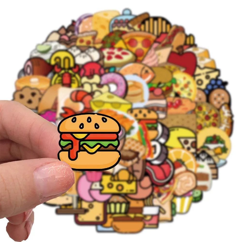 Cute Cartoon Food Stickers for Kids - DIY Laptop Luggage Skateboard Decals (10/30/50/100PCS) (ONLINE ORDER ONLY)