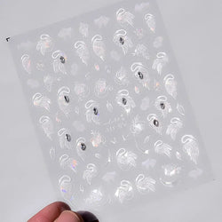 Charming Red Rose Phoenix Flower Wing Leaves Flower Feather Pearl Relief Embossed 5D Adhesive Nail Art Stickers Manicure Decals (ONLINE ORDER ONLY)