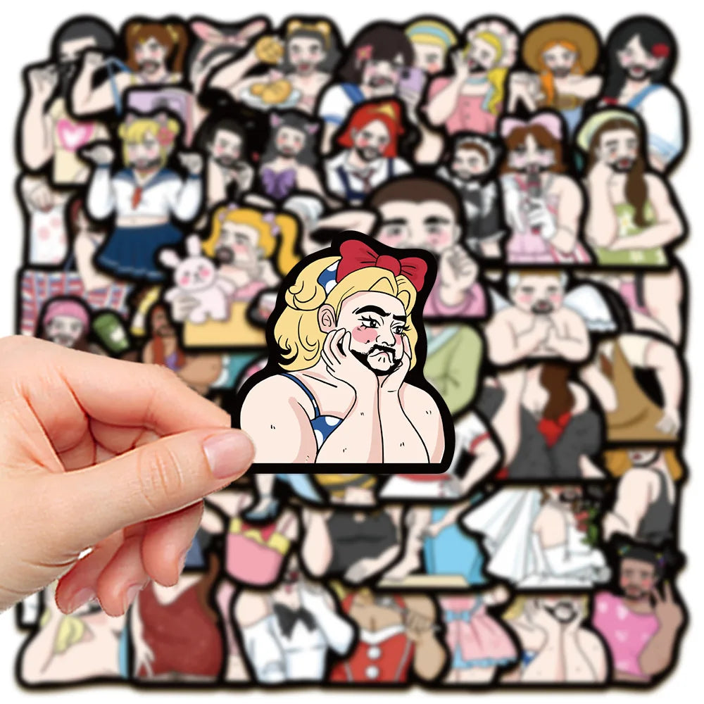 Funny Male Cross-Dressing Cartoon Stickers for Phone Laptop Luggage Skateboard - 10/30/50PCS (ONLINE ORDER ONLY)