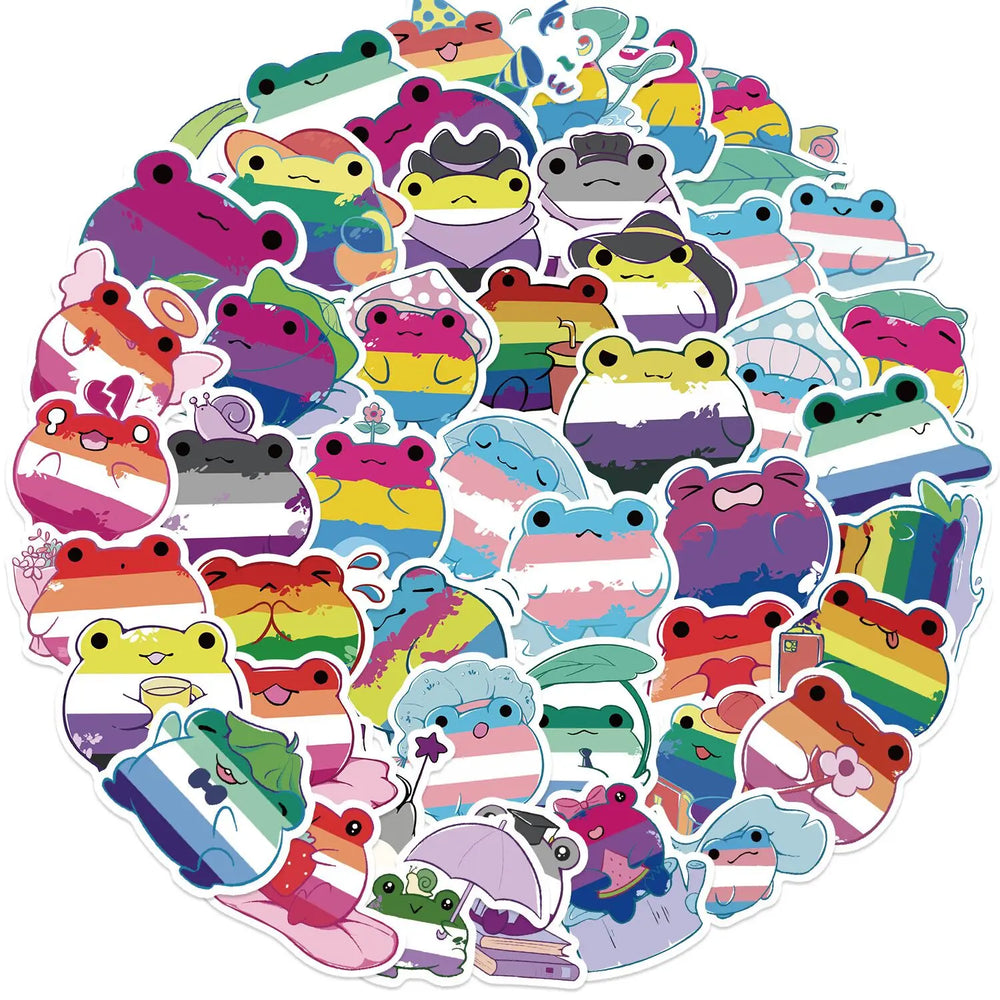 10/50pcs Cartoon Pride Rainbow Frog Stickers Aesthetic Graffiti Decals Toy DIY Laptop Phone Notebook Luggage Guitar Cool Sticker (Online Order Only)