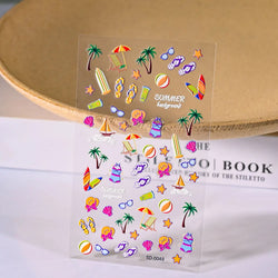 Summer Sea Shell 5D Nail Art Sticker Tropical Beach Coconut Slippers Decals Embossed  Conch Starfish Ocean Theme Nail Art Decor* (ONLINE ORDER ONLY)