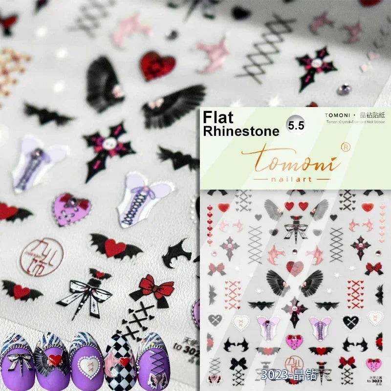 Cat Eye Halloween Terror Spider Cross Rose Love Heart Flower Snake Web Candy Bunny Thrilling Nail Art Stickers Manicure Decals (Online Order Only)