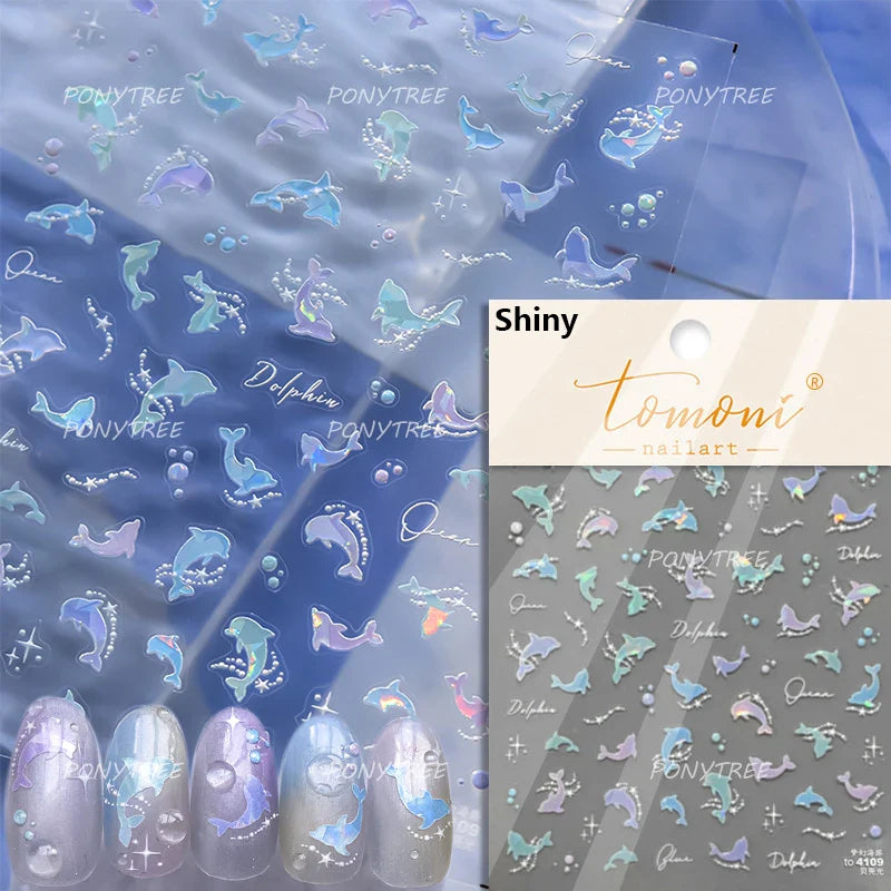 Jellyfish Schools of Fish Shoal Mermaid Tail Seahorse Dreamy Ocean Starfish Shell Coral Adhesive Nail Art Sticker Manicure Decal (ONLINE ORDER ONLY)