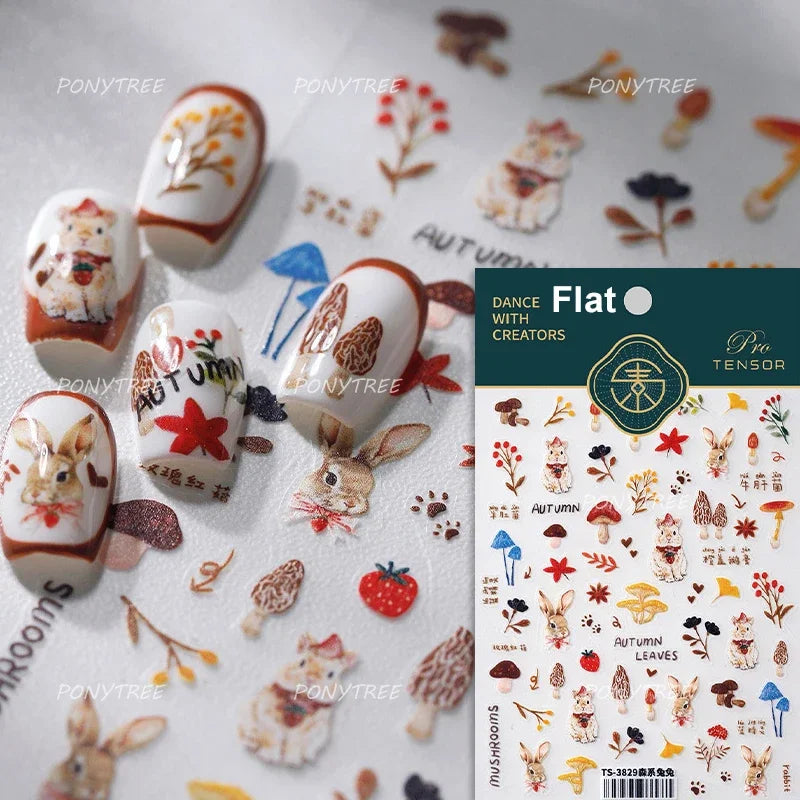 Cute Colored Mushrooms Water Bubbles Umbrella-shaped Plant Various Shapes Fungi Lovely Adhesive Nail Art Stickers Manicure Decal (ONLINE ORDER ONLY)