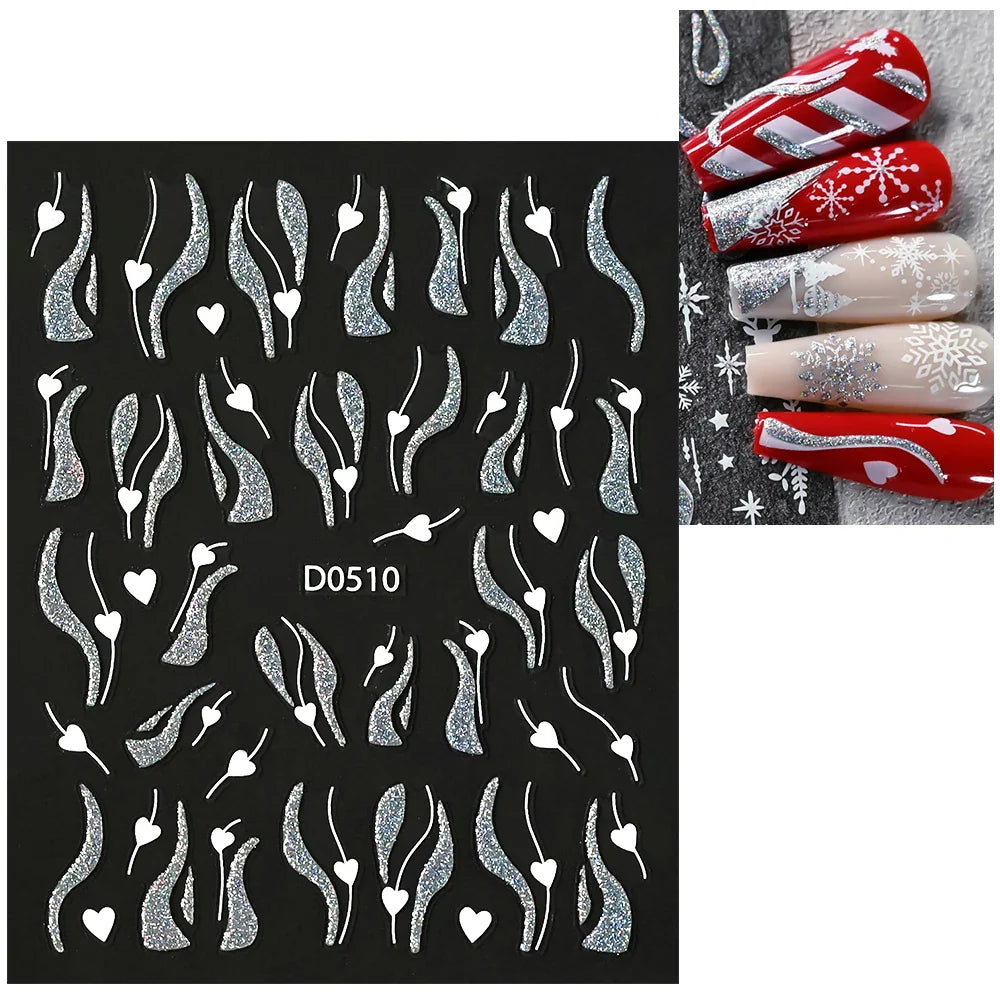 1pc Christmas Nail Sticker 3D Gold Glitter Snowflake Elk Penguin Bells Design Adhesive Nail Slider Decals Winter Manicure Decor* (Online Order Only)