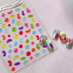 Colourful Graffiti Round Dot Line Water Droplet Cute Comma Geometric Jelly 5D Self Adhesive Nail Art Stickers Manicure Decals (Online Order Only)