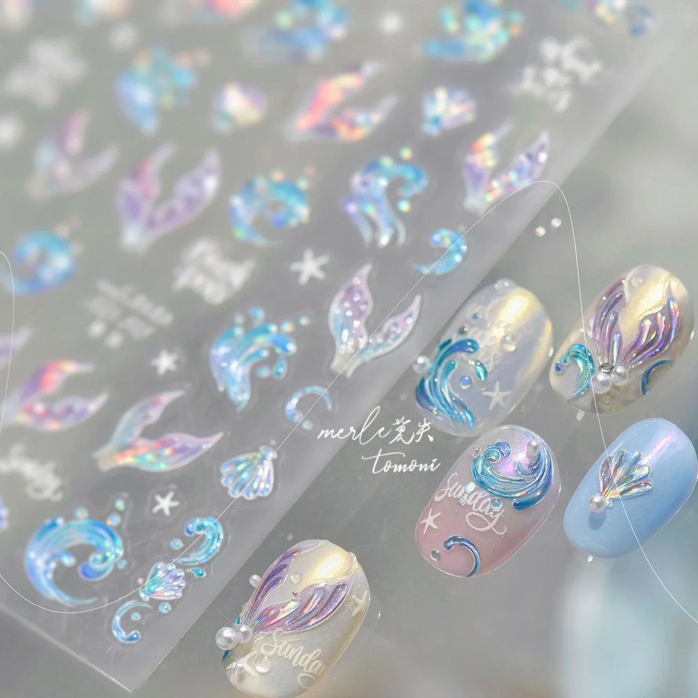 Shiny Mermaid Tail Fish Tail Sea Wave Jelly Spoondrift Shell Starfish Ocean Romantic Delicate Nail Art Stickers Manicure Decals (ONLINE ORDER ONLY)