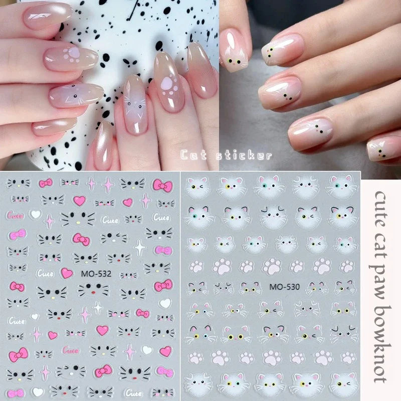 Lovely Cartoon Halo Dyeing Cat Bowkbot Paw Kitten Star Love Charming Self Adhesive Nail Art Sticker Cute Animals Manicure Decal (ONLINE ORDER ONLY)