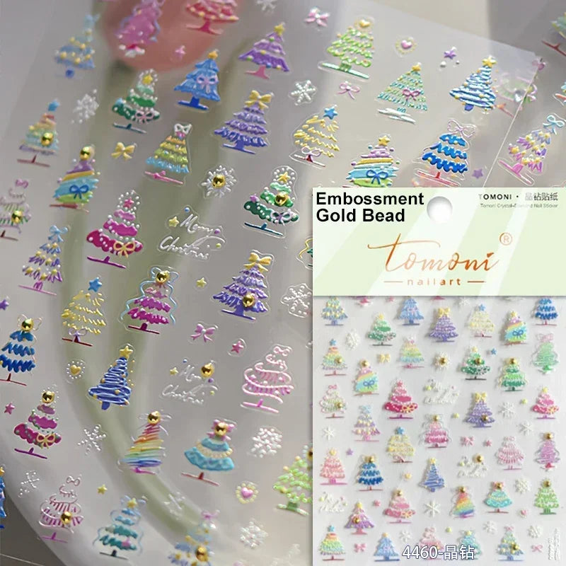 Dressy Embossment Colorful Gradient Snowflakes Laser Silver Christmas Tree Winter Bowknot Santa Nail Art Stickers Manicure Decal (Online Order Only)