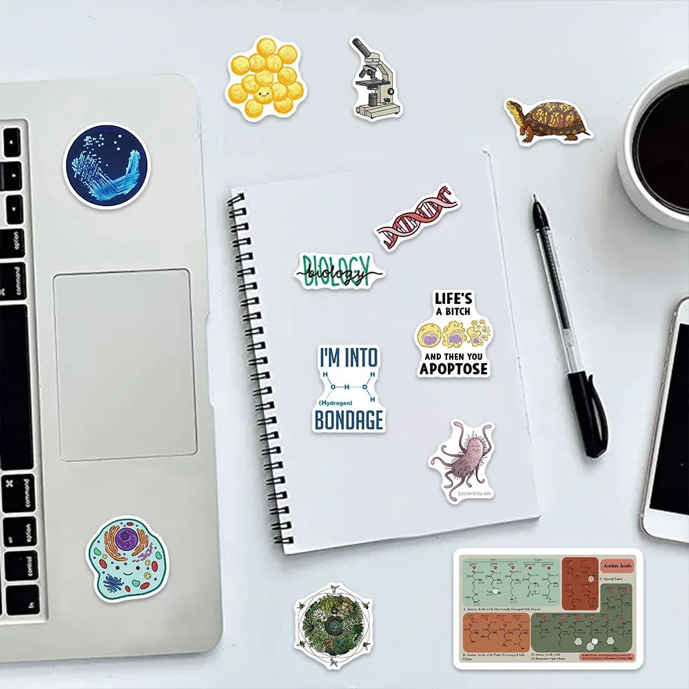 50/100Pcs Cartoon Interesting Chemical Biology Graffiti Stickers Decoration Guitar Notebook Luggage DIY Waterproof Wholesale (ONLINE ORDER ONLY)