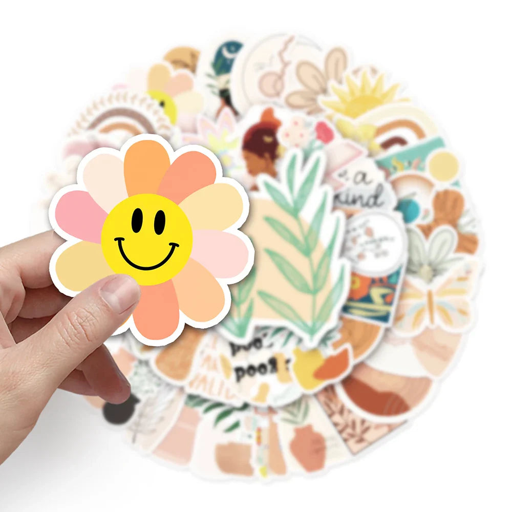 10/30/50PCS Cute Bohemia Art Aesthetic Stickers Scrapbook Laptop Phone Guitar Diary Graffiti Cartoon Boho Sticker Decal Kid Toy (ONLINE ORDER ONLY)