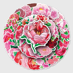 10/50Pcs Peony Stickers Cartoon Stickers Graffiti Decals Waterproof Motorcycle Luggage Guitar Skateboard Kid Gift Sticker (Online Order Only)