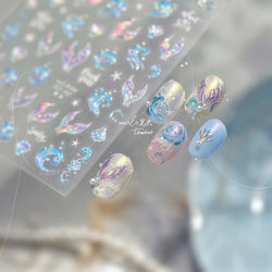 Shiny Mermaid Tail Fish Tail Sea Wave Jelly Spoondrift Shell Starfish Ocean Romantic Delicate Nail Art Stickers Manicure Decals (ONLINE ORDER ONLY)