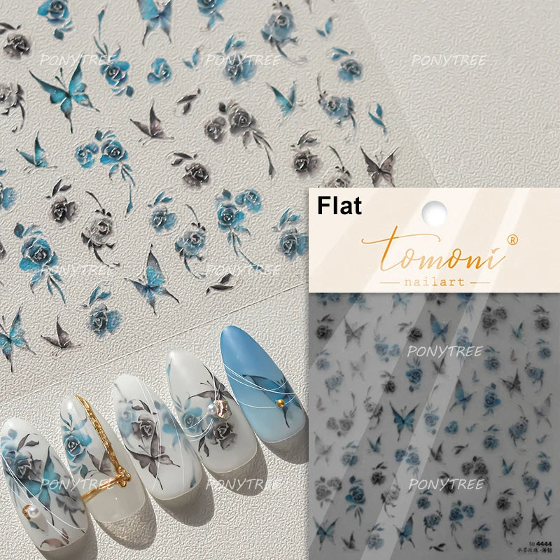 Butterfly Peach Blossom Flowers Lantern Star Tassel Pendant Gold Hot Stamping Self Adhesive Nail Art Stickers Manicure Decals (ONLINE ORDER ONLY)