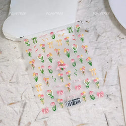 Hot Stamping Jelly All Tulips Garden Flower Bowknot Wave Lace Line Golden and Radiant Adhesive Nail Art Stickers Manicure Decals (ONLINE ORDER ONLY)