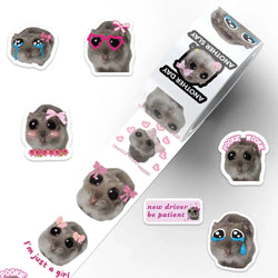 500pcs/roll Funny Cute Sad Hamster Meme Stickers For Laptop Water Bottle Luggage Guitar Waterproof Vinyl Decals (10 Patterns) (Online Order Only)